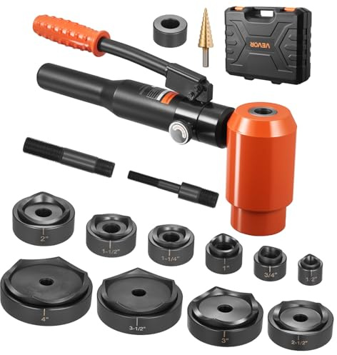 VEVOR Knockout Punch Set, 15 Ton Hydraulic Knockout Set, 1/2 to 4 KO Tool Kit Hole Making Tool, KO Tools Kit W/10 Dies for Metal Electrical Cabinets, Electrical Control Cabinets, Switch Cabinets