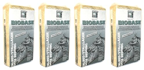 Hemparade BioBase Hanfeinstreu mit Eukalyptus für Pferde staubarm 4 x 14 kg | Für empfindliche Atemwege, bindet Feuchtigkeit, Gerüche und Ammoniak, nahezu staubfrei, klumpenfrei, antibakteriell