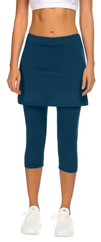 PINSPARK Tennisrock Damen Rock mit Hose Drunter Laufen mit 3/4 Yoga Pants | Hohe Taille Hosenrock, 2 in 1 Tennis Rock mit Engen Capris für Gym Wander Radfahren Jogging, Taschen, Kopfhöreranschluss