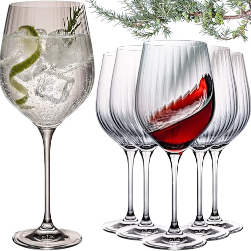 IMPERIAL glass geriffelte Gin Tonic Gläser Set 6x 450ml – Gin Gläser aus Crystalline Glas Serie London Spülmaschinenfest