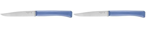 OPINEL Bon Appetit+ 12C27 Sandvik Couteau de table en acier inoxydable avec micro-denture et manche en polymère bleu (Lot de 2)