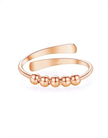 KONFEN Anello Antistress Donna Rotante, Perline rotanti Anello Regolabile Apribile con Giro, Gioiello per Ansia e Stress fidget bigiotteria regalo, Oro Rosa