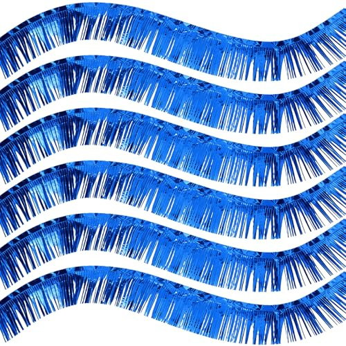 6-Pakete Blau Fransen Girlande Metallic: Wand Hängende Lametta Fringe Banner Folie Fransengirlande Hängedekoration für Kunststoff, Mottoparty, Geburstag, Hochzeit, Karneval, Party Deko, 30X300CM