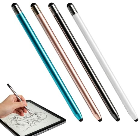 Stylet Tablette 2 en 1, Lot de 4 Stylet Tablette Universel Capacitifs pour Écran Tactile, pour iPad Samsung Galaxy Smartphones Tablettes avec 8 Embouts de Rechange (Blanc, Noir, Rose, Bleu)