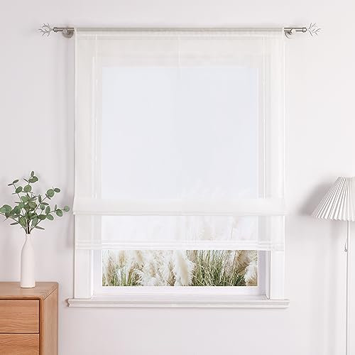 Uni Farbe Faltrollo Voile Raffrollo mit Tunnelzug Design Rollos Beige BxH 80x155cm