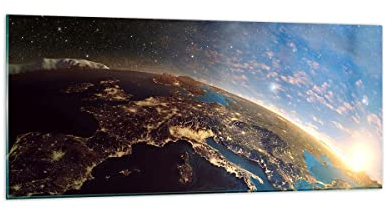 Wandbilder Dekoration Wohnzimmer Kosmos Erde Panorama Bilder auf Glas 120x50cm Glasbild Schlafzimmer Küche Wand Kunstdruck Art Groß Wanddeko Bild im Glas Modern Wall Decor Glasdruck GAB120x50-3809
