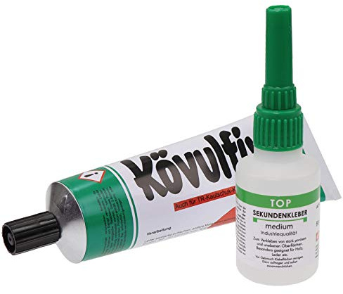 XXL Werkstattpackung Kövulfix 120g Tube Sneaker Schuhkleber + TOP2GLUE Sekundenkleber Medium 50g - Lederkleber Kontaktkleber - Universalkleber wasserfest
