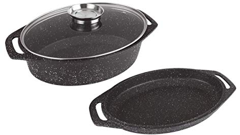 Kamberg - Cocotte plat à four 3 pièces 33.5 x 25 x 9.8 cm - Fonte d'aluminium - Revêtement pierre - Tous Feux dont Induction - Sans PFOA - 0008037