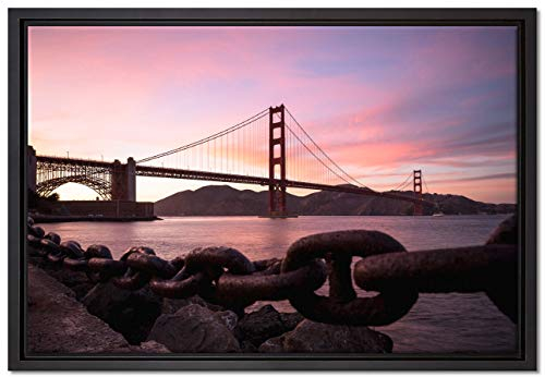 Pixxprint Golden Gate Bridge Leinwandbild 60x40 cm im Bilderahmen, Wandbild, Schattenfugenrahmen, Kein Poster