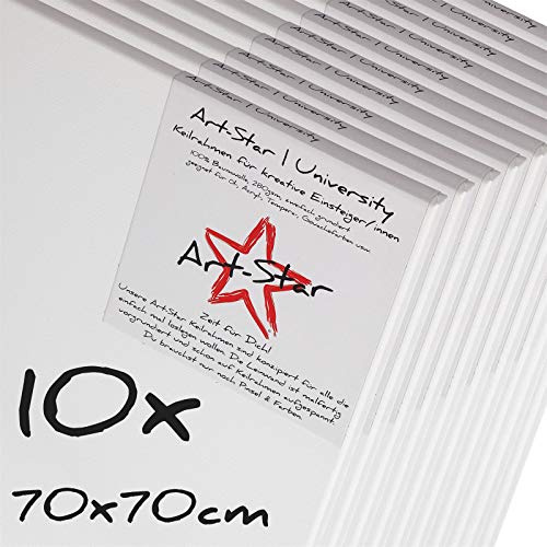 10x Art-Star | UNIVERSITY KEILRAHMEN 70x70 cm | Leinwände auf Keilrahmen 70x70 cm | Leinwandtuch vorgrundiert, malfertige bespannte quadratische Keilrahmen mit Leinwand zum malen