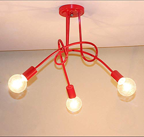 iDEGU Industrielle Retro-Deckenleuchte aus Metall Kronleuchter Lampenschirm E27 Moderne Pendelleuchte für Wohnzimmer Schlafzimmer Esszimmer (Rot, 3 Lampen) ohne Leuchtmittel
