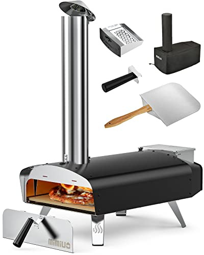 Mimiuo 12 Outdoor Wood Pellet Pizza Oven, 34.8 lbs Heavy Duty Stainless Steel Pizza Stove - 60 Second Pizza, Includes 13 Square Stone Foldable Peel & Cover - Portable for Backyard Camping
