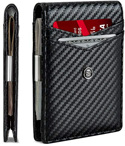 Suavell Leder Slim Wallets für Herren Geldbörse Kartenhalter mit Geldklammer Niedriges Profil RFID Geldbörse Minimalistische Brieftasche Captain Black Odyssey Slim