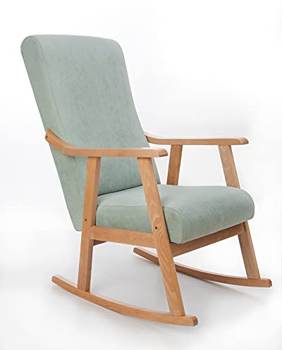 ECO SILLA Y DESCANSO Mecedora Mod. Torino. Sillon, balancin, Mecedora Especial Lactancia, Antimanchas, Madera Haya Maciza, Barnizado Natural. Fabricado en España (Verde Agua/Natural)