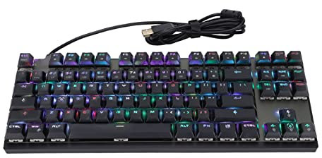 Clavier de Jeu Mécanique, Clavier Mécanique Rétroéclairé RVB à 87 Touches avec Touches Lumineuses, Clavier D'ordinateur Filaire USB(Noir, Interrupteur Bleu)