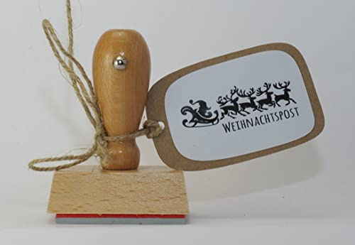 Holz Stempel für Weihnachten Weihnachtsmann mit Rentieren Stempel rechteck 50 x 20 mm - Idealer Motivstempel Text Stempel für Weihnachtsfeiern, Weihnachtsgrüße, Weihnachtsbillets, Weihnachtskarten