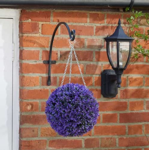 garden mile Vivid Violet Topiary Ball Artificial Garden Hanging Faux Floral Decorative Ornamental Outdoor Indoor Wall Mounted Planter for Basket or Hook