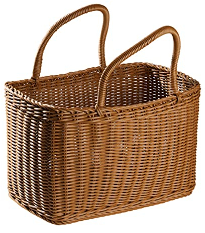 BESPORTBLE Rattan Einkaufskorb Aufbewahrungskorb Snackkorb Picknickkorb Geflochtener Korb Rattan Vorratskorb Weidenkorb Duschkorb Kunststof Hochzeit Deko Korb für Pflanzen Obst Lebensmittel