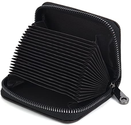 IHIGOGOFA RFID Echt Leder Kreditkartenetui Blocker Schutzhülle Karte 20 Fächer Kartenetui Orgel-Stil Tragbar Visitenkartenetui Damen und Herren (Dunkelbraun-18)