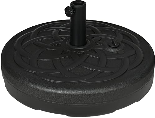 Outsunny Base de Sombrilla de PE Redonda Soporte de Parasol 2,5 kg Apto para Postes de 38mm/48mm Rellenable de Arena 35 kg y Agua 25L Ø56x30,5 cm Negro