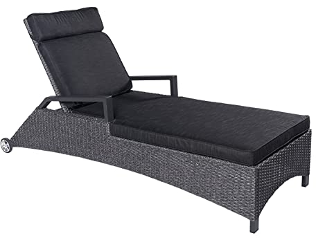 Home4You Gartenliege Sonnenliege Rollliege mit Polsterauflage | Aluminium | Kunststoffgeflecht | Anthrazit | Grau | Verstellbar