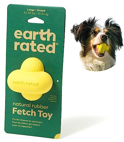 Earth Rated Hundeball, EIN interaktiver Apportierball für alle Rassen in verschiedenen Größen, aus Naturgummi, das perfekte Spielzeug für drinnen und draußen, groß, gelb