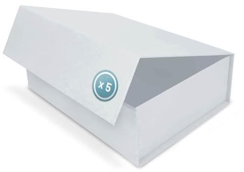 Verpackungswelt Geschenkbox Mit Deckel - 23 X 17 X 10 Cm (5er Pack) - Karton Mit Magnetverschluss - Ideal Für Geburtstag, Hochzeit, Weihnachten Und Geburt - Weiß