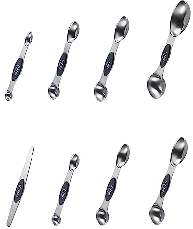BESTonZON Cucharas Medidoras De Acero Inoxidable Set De Diseño Doble Herramienta De Medición Práctica Para Cocina y Repostería Color Negro