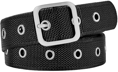 Drizzte Nietengürtel Damen Übergröße Stoffgürtel Punk Gürtel Damengürtel Schwarz 130cm