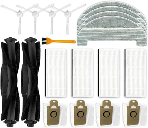 19 Replacement Parts Accessories for T10 Robot Vacuum Cleaner with 2 Main Brushes + 4 Side Brushes + 4 HEPA Filters + 4 Mop Cloths + 4 Dust Bags + 1 Cleaning Brush