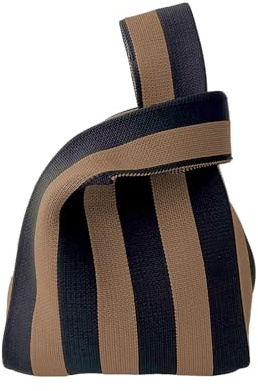 Anopo Borsa da Polso con Nodo da Donna Piccole Borse all'uncinetto Estetica Carino Fiore Borsetta Maglia Borsa da Sera Moda Borsa a Tote Striped2 Nero Khaki