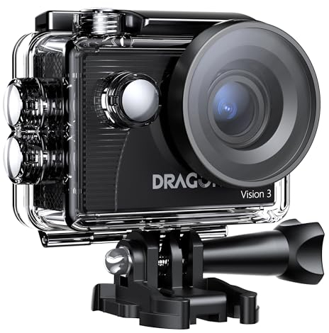 Dragon Touch Vision 3 Action Camera - 4K30FPS 20MP Waterproof Underwater Camera 170° Wide Angle WiFi Sports Cam with 2 Batteries, Remote Control and Mounting Accessories Kit