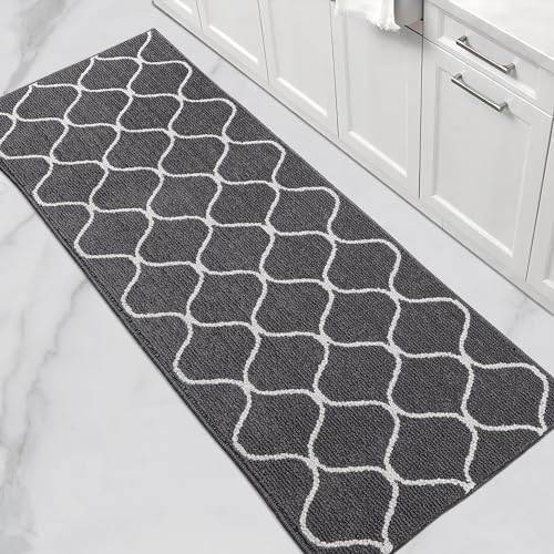COSY HOMEER Küchenteppich rutschfest, 60 x 180 cm Küchenläufer Waschbar, Schmutzabweisend Läufer Küche Maschinenwaschbar für Küche, Waschküche, Eingang, Flur, Grau