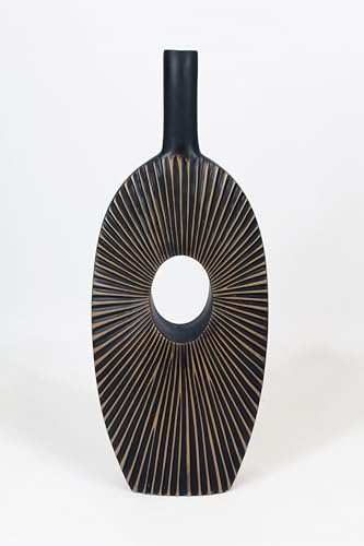 Dekovase geriffelt Moderne Blumenvase braun dunkel Tischvase für Stielblumen und Pampasgras formschön Fensterbank Dekoration (RS001)