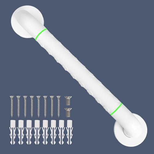Shower Grab Bar Handle Anti-Slip Bath Grab Rail 36CM Shower Safety Handle Towel Rail Knurled Bathroom Balance Bar with Safety Luminous Circles for Elderly Injuried Disabled