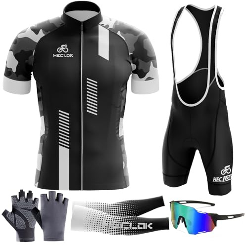 Radtrikot Set Herren Kurzarm – Atmungsaktiv, 9D Gel-Polster | Schnell trocknend, 9D Gel-Polster, 3 Rückentaschen, für MTB und Rennrad geeignet