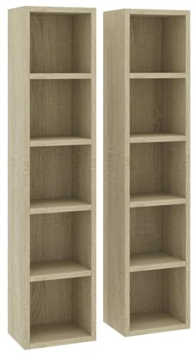 SDWEHO7 2X CD DVD Standregal Bücherregal, Medienregal mit 10 Fächern für 160 CDs Raumteiler Deko Regal, Aufbewahrung Büroregal Sonoma-Eiche 21x16x93,5 cm Holzwerkstoff