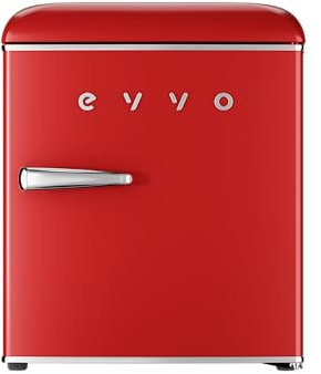 EVVO Mini Nevera Retro, 45 litros de Capacidad, Diseño Vintage, Bajo Consumo, Silenciosa, Control de Temperatura, Organizador de Espacios, Frigorífico Mini F20 Retro Color Rojo