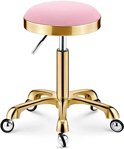 Höhenverstellbarer Drehhocker für Büro, Salon, Tattoo, Küche, Rosa, runder Rollstuhl mit Rollen, bequemer Arbeitshocker für Zuhause, Büro, Massage, Arbeitshocker mit Rollhocker