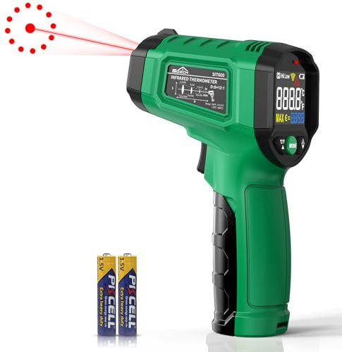 Infrarot-Thermometer, SQECH Temperaturmessgerät -50℃~ 600℃(-58℉~1112℉), mit Einstellbarem Emissionsgrad und Farbiger Hintergrundbeleuchtung, für Kochen, Pizzaofen, Kühlschrank, Industrie(Grün)