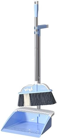 QXSJEDYCH Large Broom and Dustpan Set Stainless Steel Long Handle Standing Cleaning Brush with Dustpan Dustpan