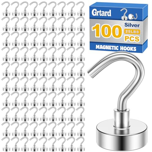 Grtard 100Pack Magnetic Hooks Heavy Duty, 30LBS Neodymium Magnet Hooks for Cruise, Strong Magnetic Hooks for Hanging, Magnets with Hooks for Home, Kitchen, Workplace, Office