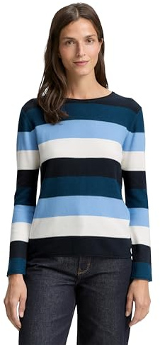 TOM TAILOR Damen 1042952 Pullover, 38578-Big Teal Knit Stripe, S
