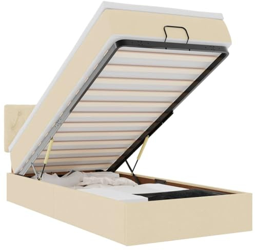 Willood Boxspringbett mit Matratze & LEDs Creme 100x200 cm Stoff Knopfheftung Design