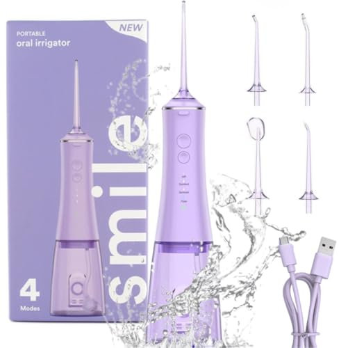 Smilekit® Water Flosser | Electric Flosser | Portable Irrigator | Rechargable Irrigator | Dentist Approved | 60 Day Battery | USB-C Charging | 4 Modes | 3 Colour Choices (Purple, One Size)