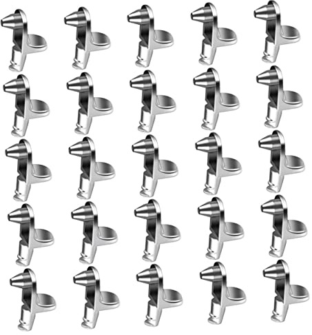 WOONEKY 30pcs Metal Shelf Clips Shelf Pins for Wood Shelving Zinc Alloy Classic Silver Kitchen Cabinet Furniture Support Pegs with No Acute Edges Suitable for 5mm Pin Hole