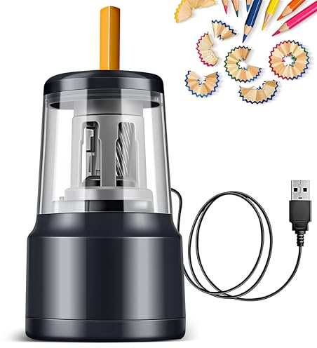 Elektrischer Anspitzer USB/Batterie 5-Sekunden Schnellspitzer für 6-8mm Stifte Verhindert Minebruch Verklemmen Große Spänebox Elektrischer Spitzer Automatisch Bleistiftspitzer, Schwarz