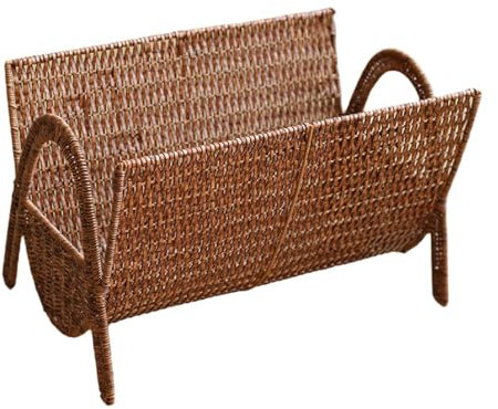 Milageto Zeitschriftenständer aus Rattan-Imitat, handgewebter Zeitschriftenhalter, handgefertigter Badezimmer-Boden-Organizer für Remote-Mail,