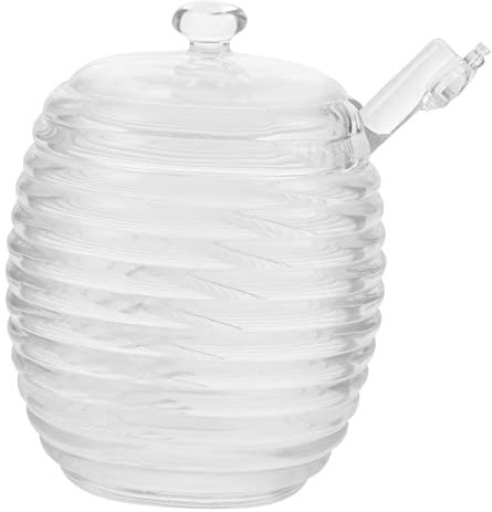 BIUDECO Tarro de Cristal para Miel con Varilla para Remover, Dispensador Seguro y Práctico para Cocina, Recipiente Transparente de Vidrio en 1 Set