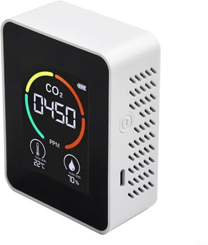 Rilevatore portatile di anidride carbonica con display LCD multicolore per una facile lettura e monitoraggio (bianco)